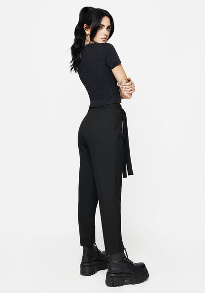 Hester Embroidered Tapered Trousers - Black