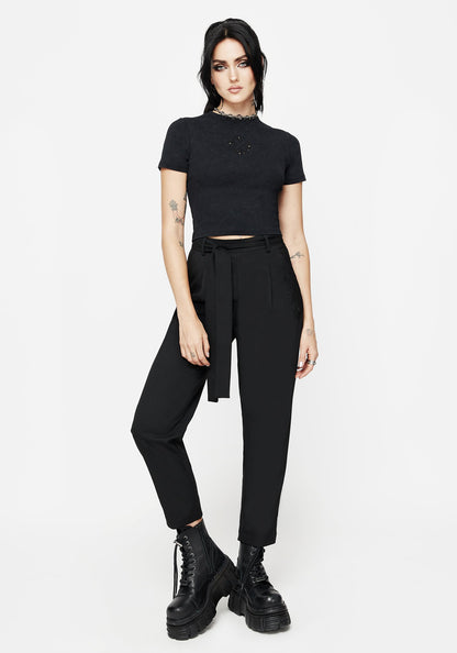 Hester Embroidered Tapered Trousers - Black