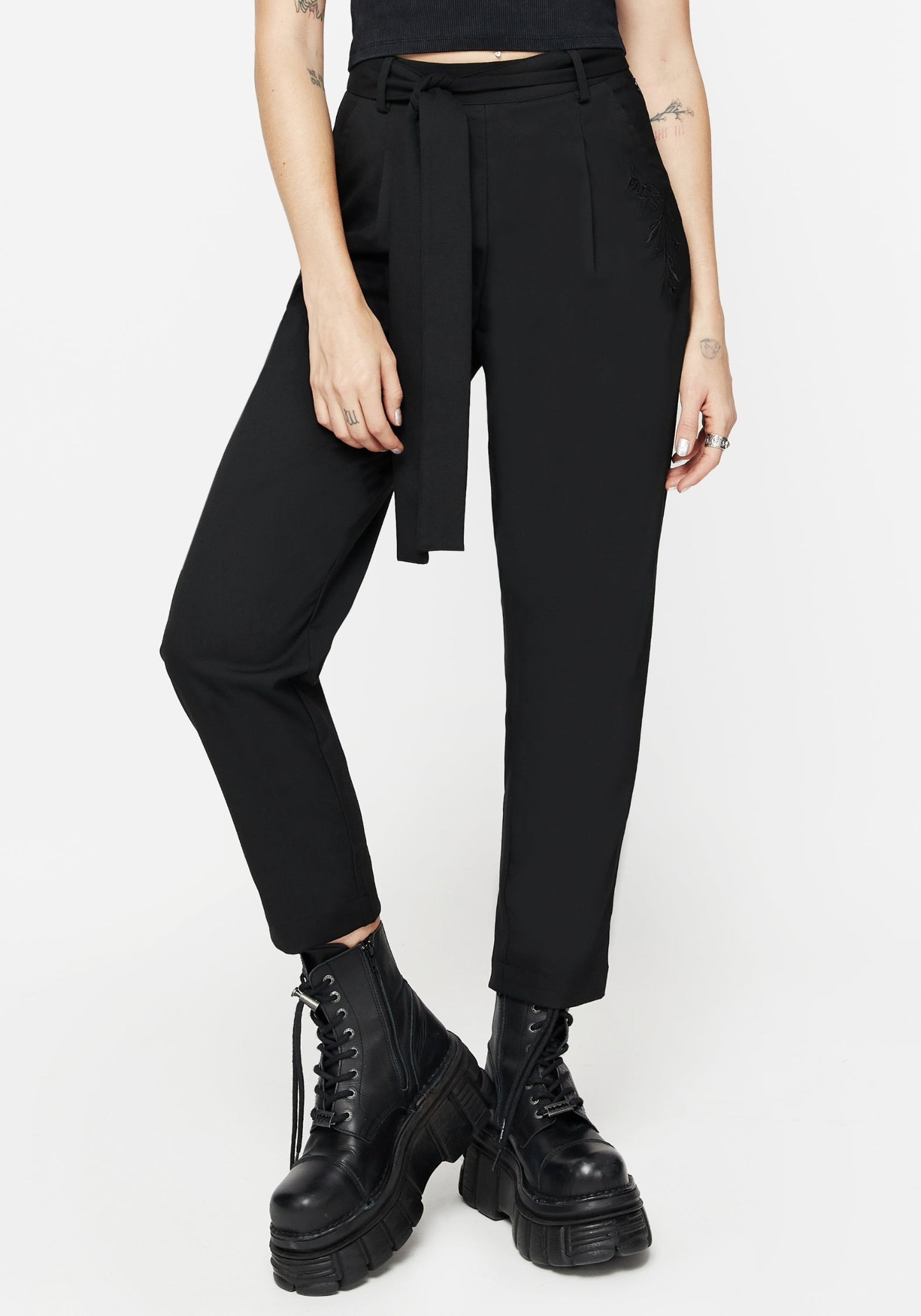 Hester Embroidered Tapered Trousers - Black