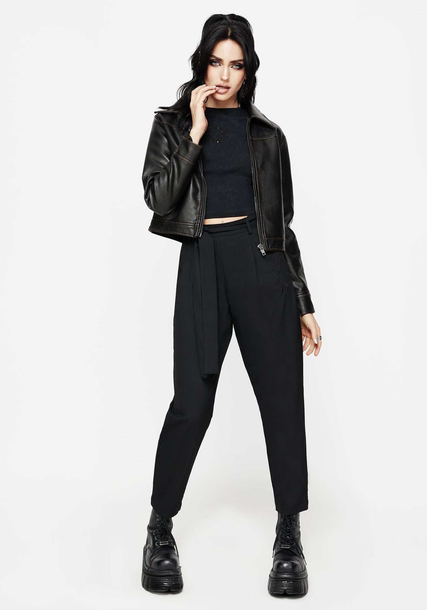 Hester Embroidered Tapered Trousers - Black