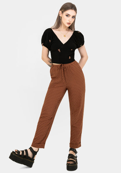 Soleil Cotton-Blend Check Tapered Trouser