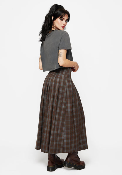 Raven Pleated Check Buckle Detail Maxi Skirt