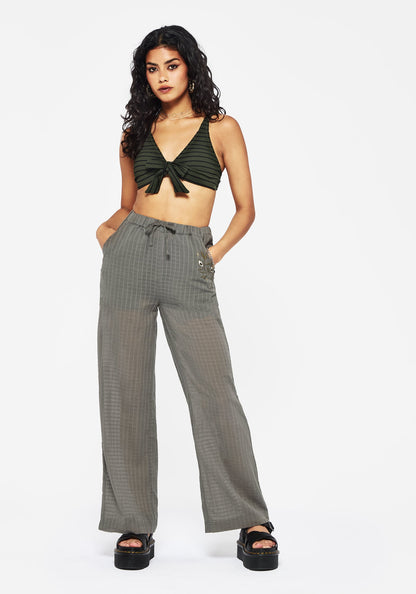 Koax Cotton Check Embroidered Beach Trouser