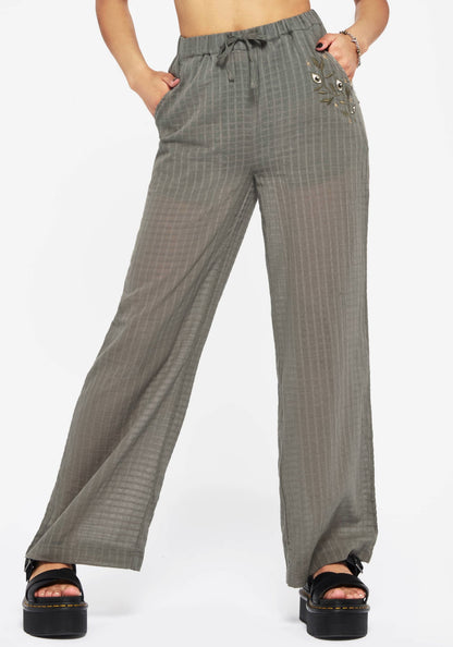Koax Cotton Check Embroidered Beach Trouser