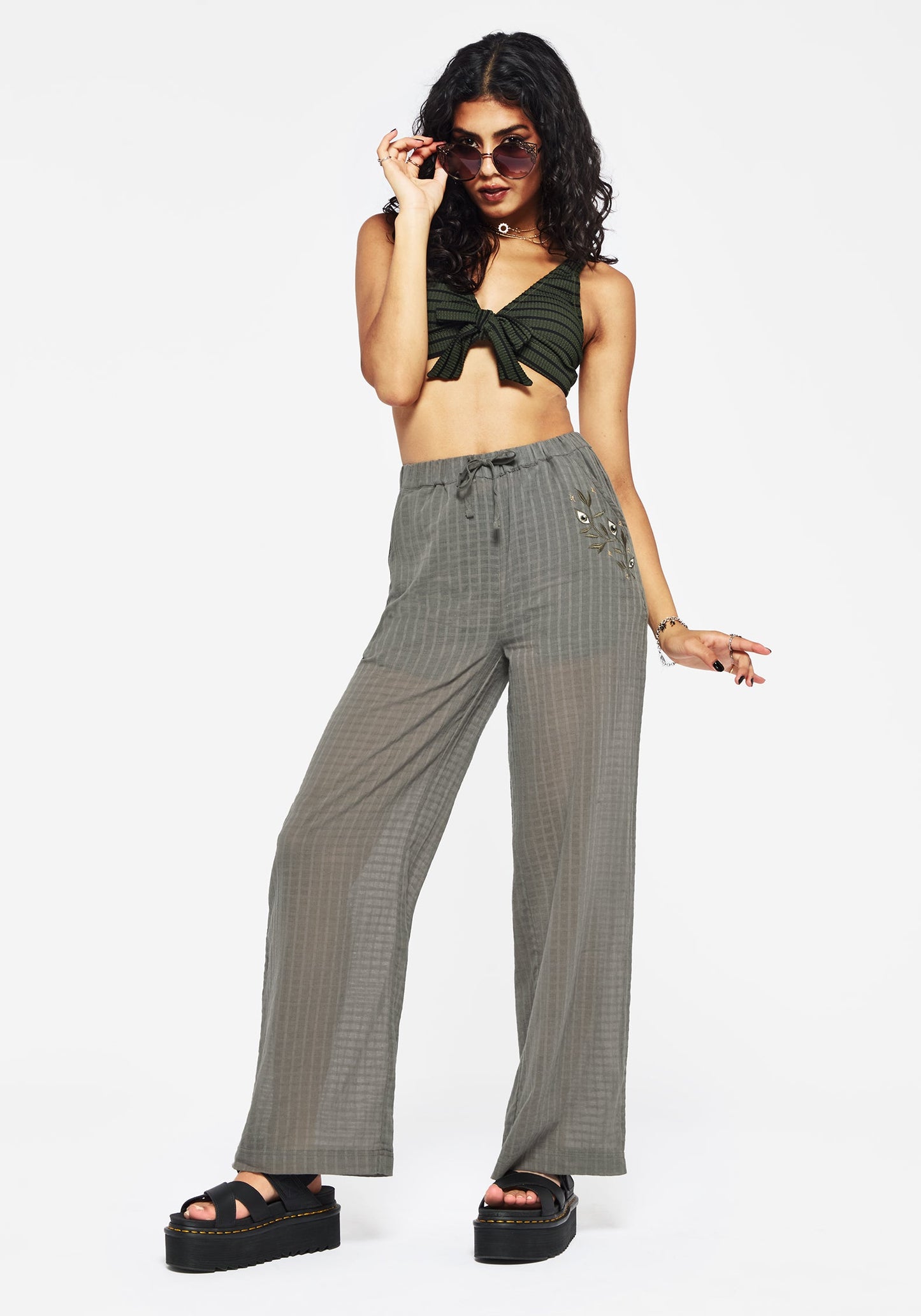 Koax Cotton Check Embroidered Beach Trouser