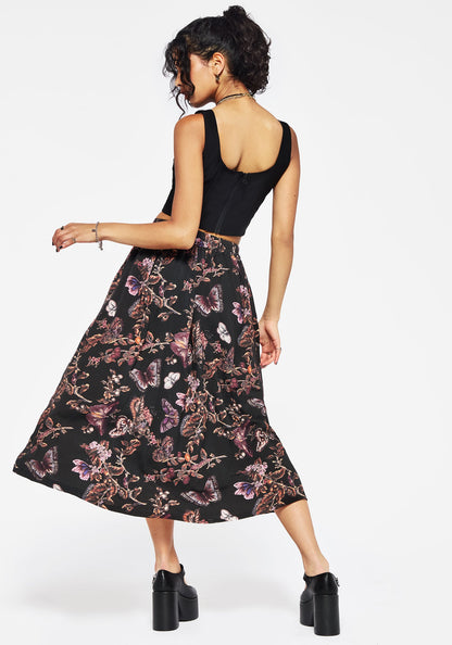 Eloise Floral Butterfly Print Button Up Midi Skirt