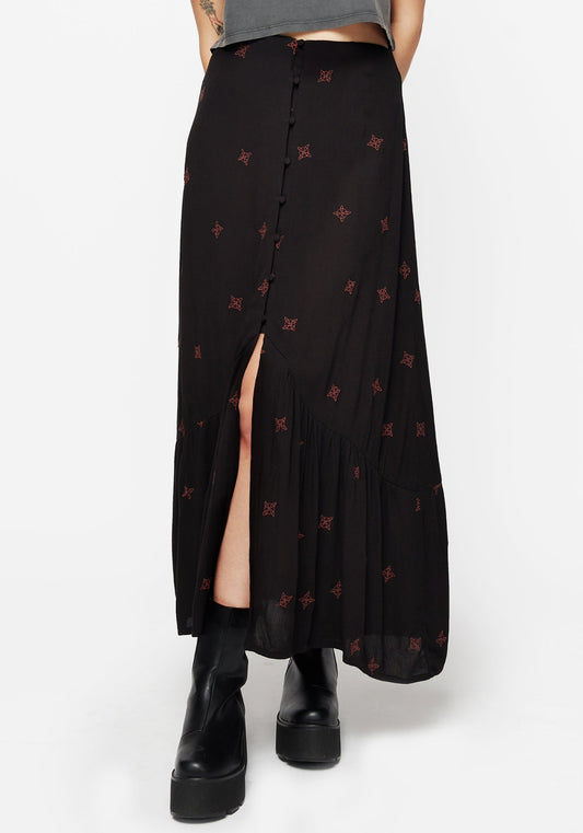 Sublime Witches Knot Embroidered Button Down Midaxi Skirt