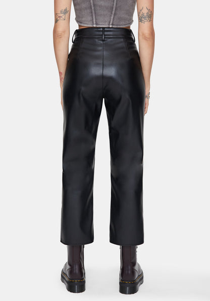 Blackwater Debossed Faux Leather Straight Leg Cropped Trousers