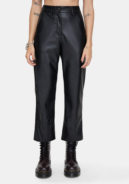 Blackwater Debossed Faux Leather Straight Leg Cropped Trousers