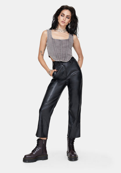 Blackwater Debossed Faux Leather Straight Leg Cropped Trousers