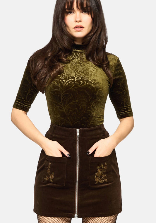 Thornshade High Neck Velour Bodysuit