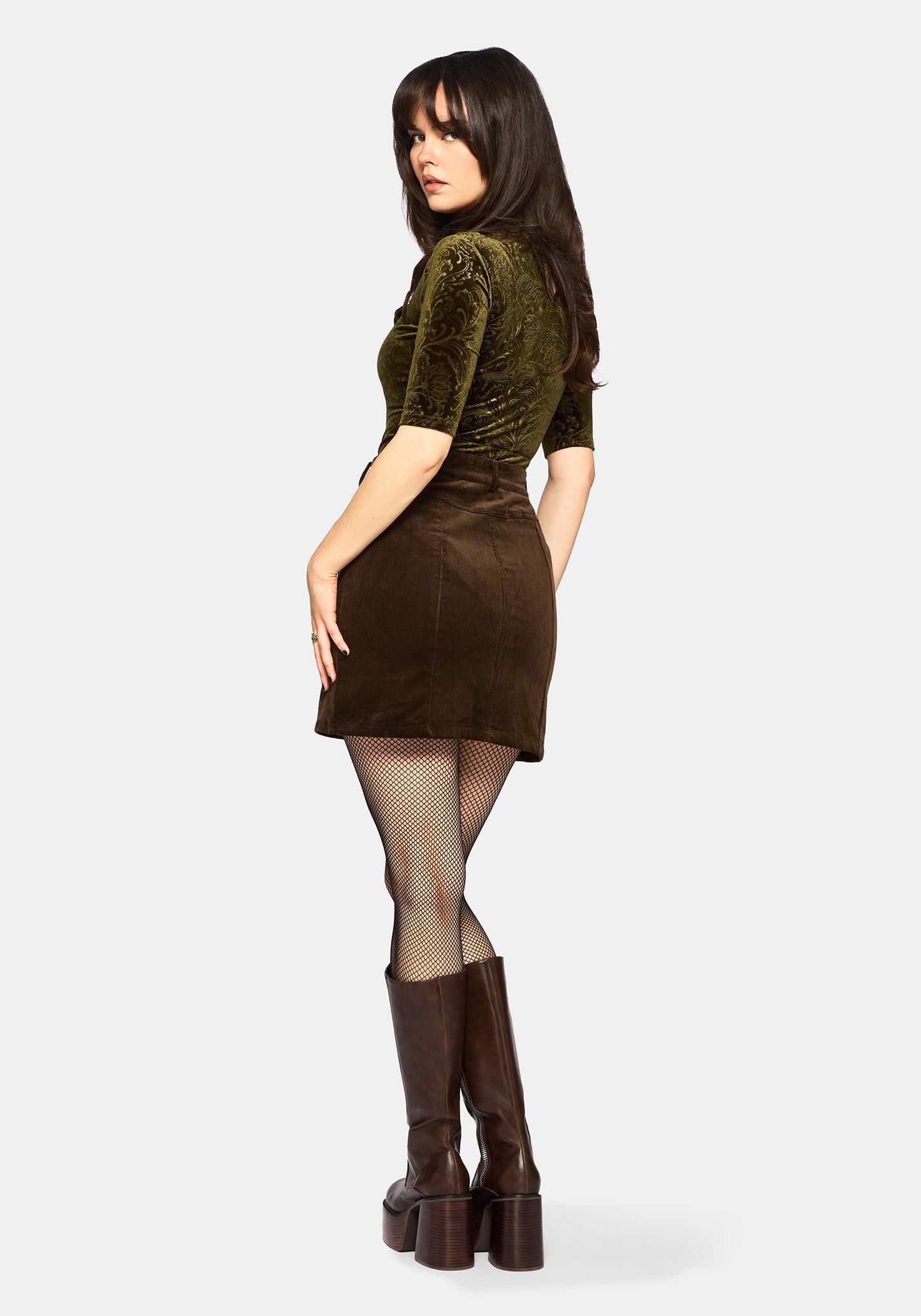 Darkling Cotton Embroidered Pocket Detail Cord Mini Skirt