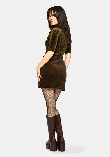 Darkling Cotton Embroidered Pocket Detail Cord Mini Skirt