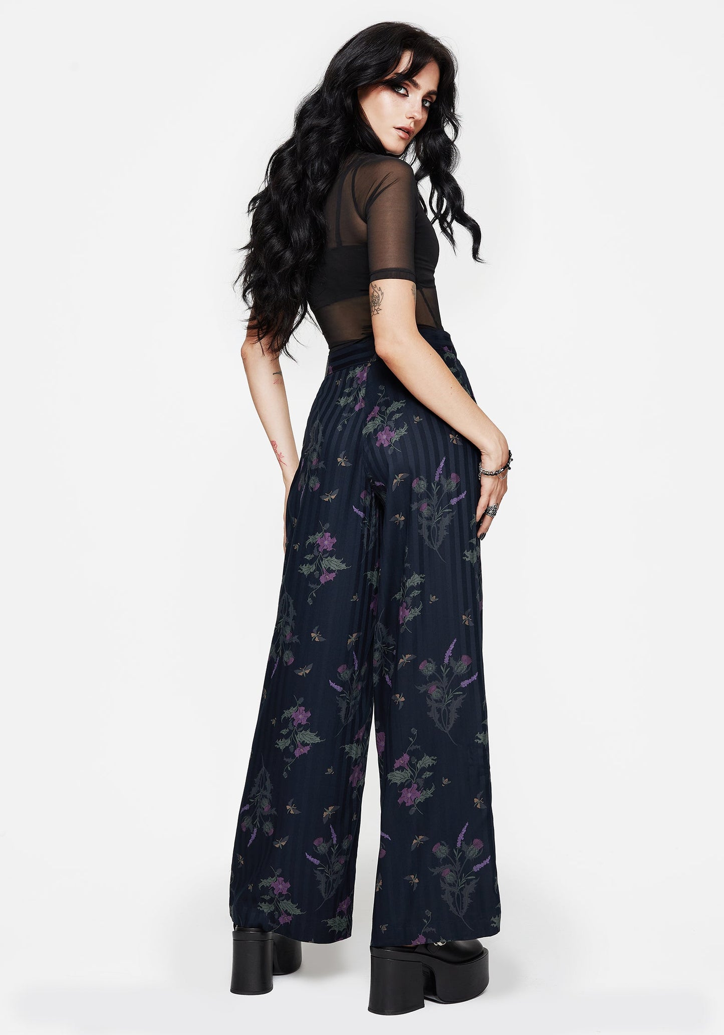 Cassandra Satin Stripe Thistle Print Trouser