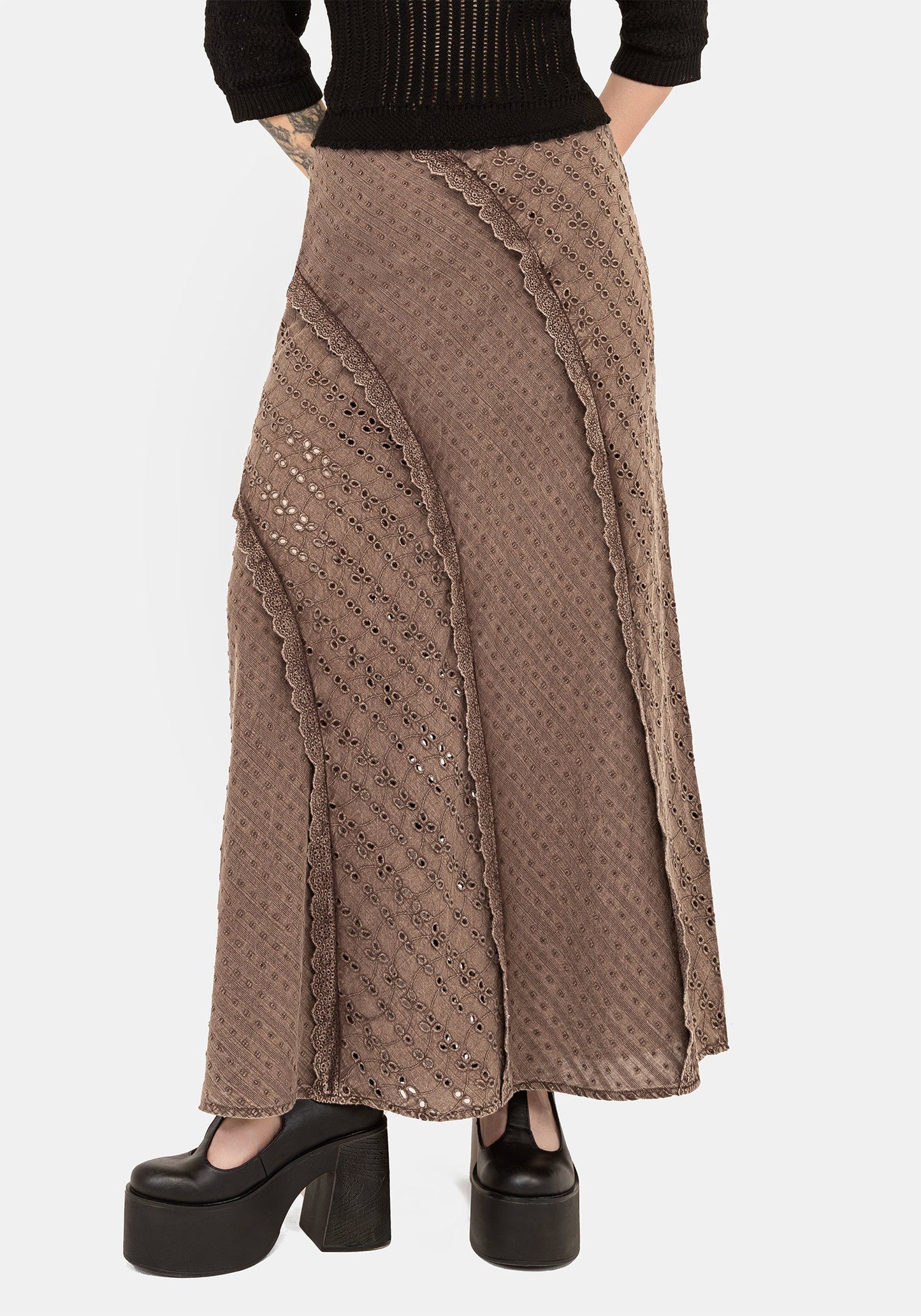 Summerisle Cotton Broderie Detail Midaxi Skirt