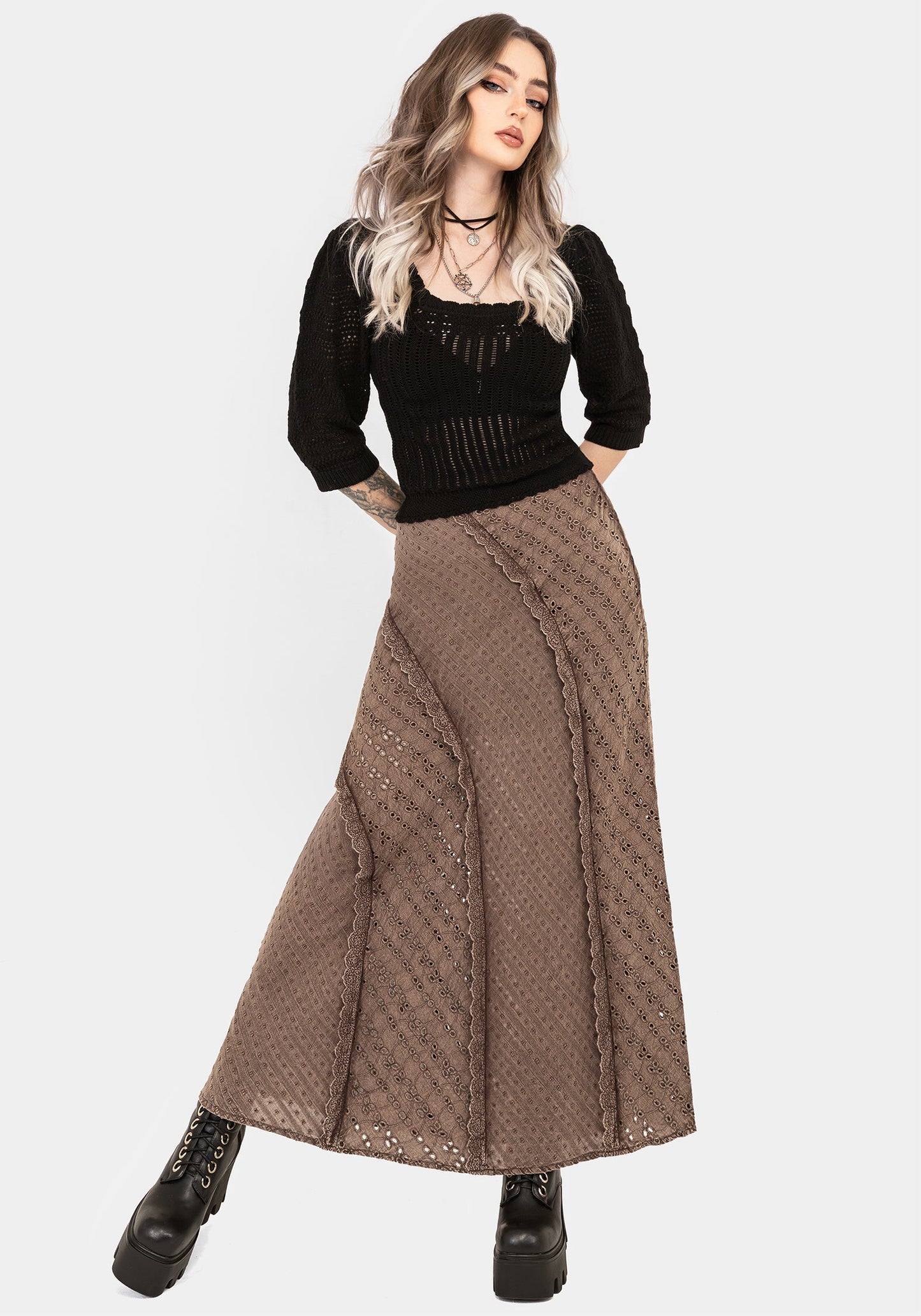 Summerisle Cotton Broderie Detail Midaxi Skirt