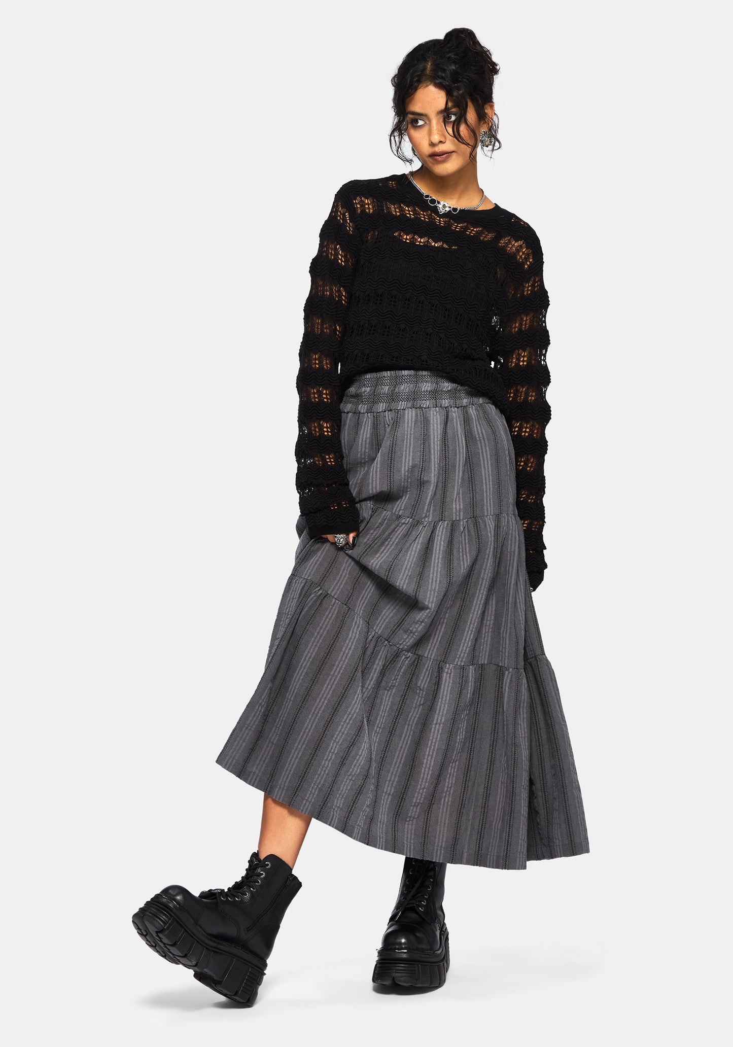 Grove Cotton Stripe Tiered Midaxi Skirt
