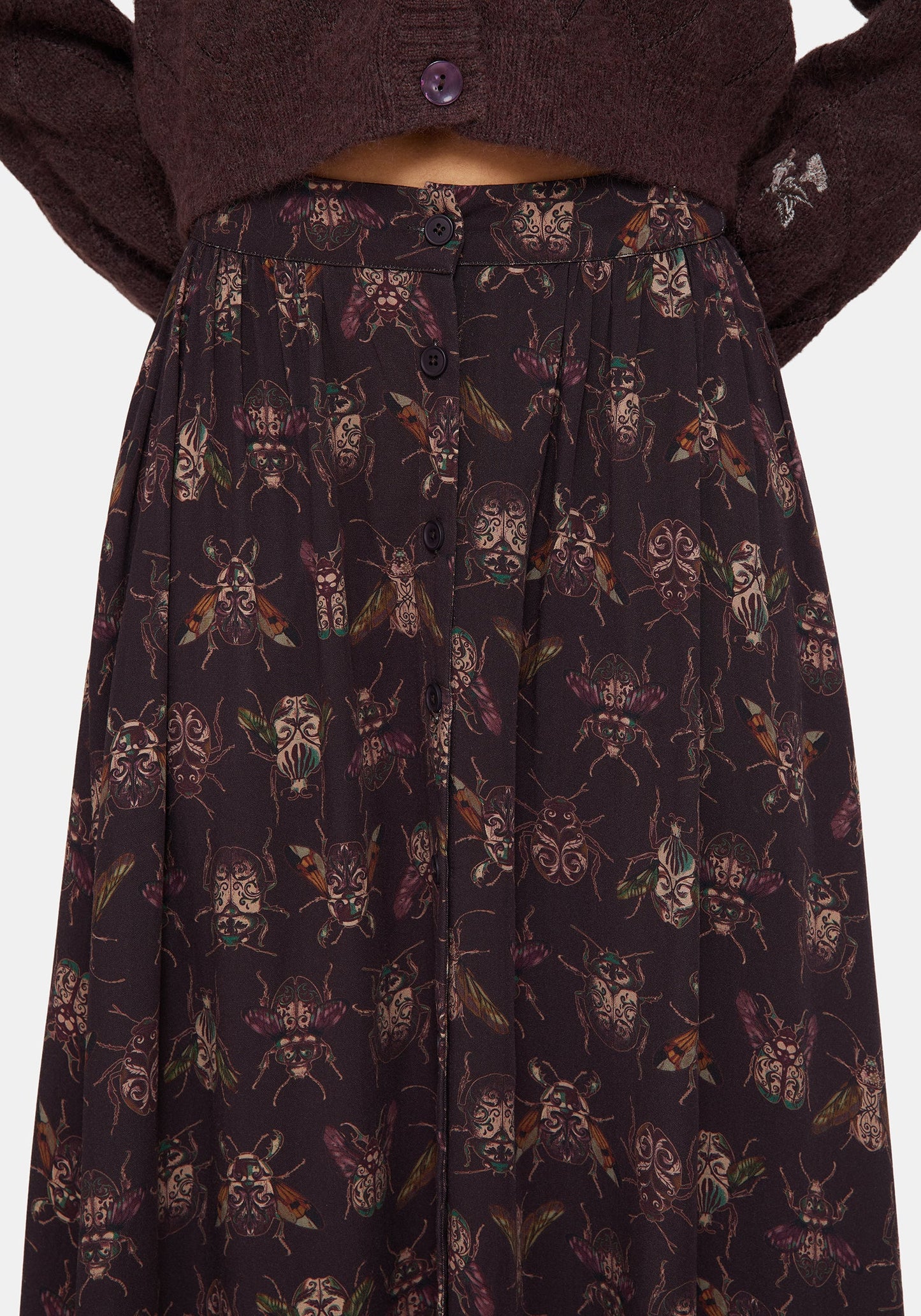 Scorn Bug Printed Midi Skirt