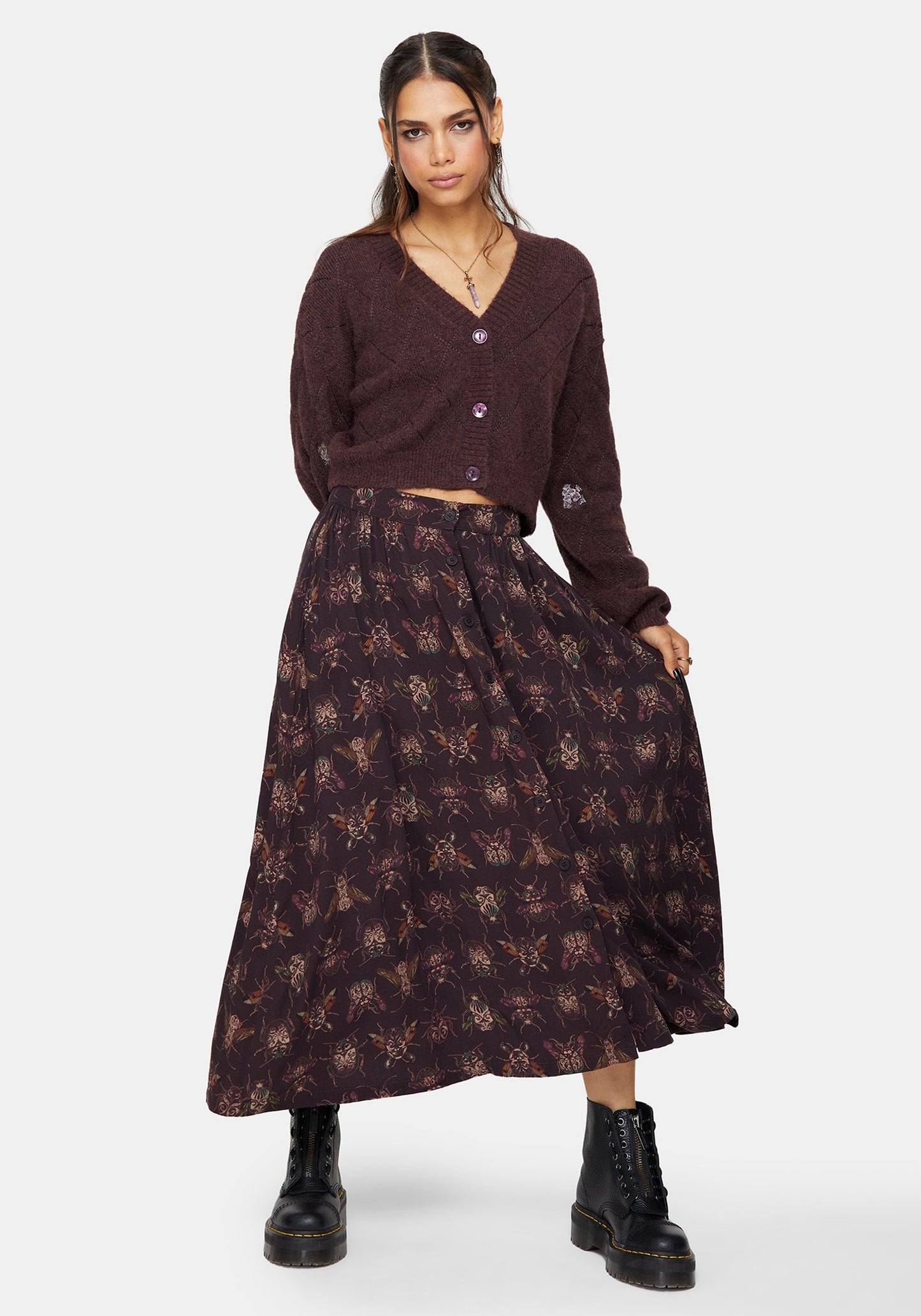 Scorn Bug Printed Midi Skirt