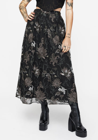 Estrid Embroidered Mesh Gown Skirt - Silver