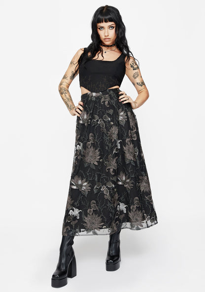 Estrid Embroidered Mesh Gown Skirt - Silver