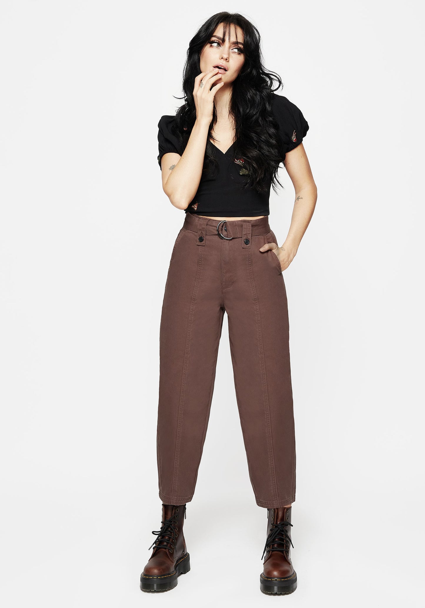 Pinhead Belted Balloon Leg Trousers - Brown
