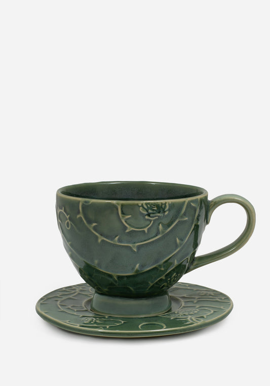 Rosethorn Floral Embossed Cup and Saucer Set