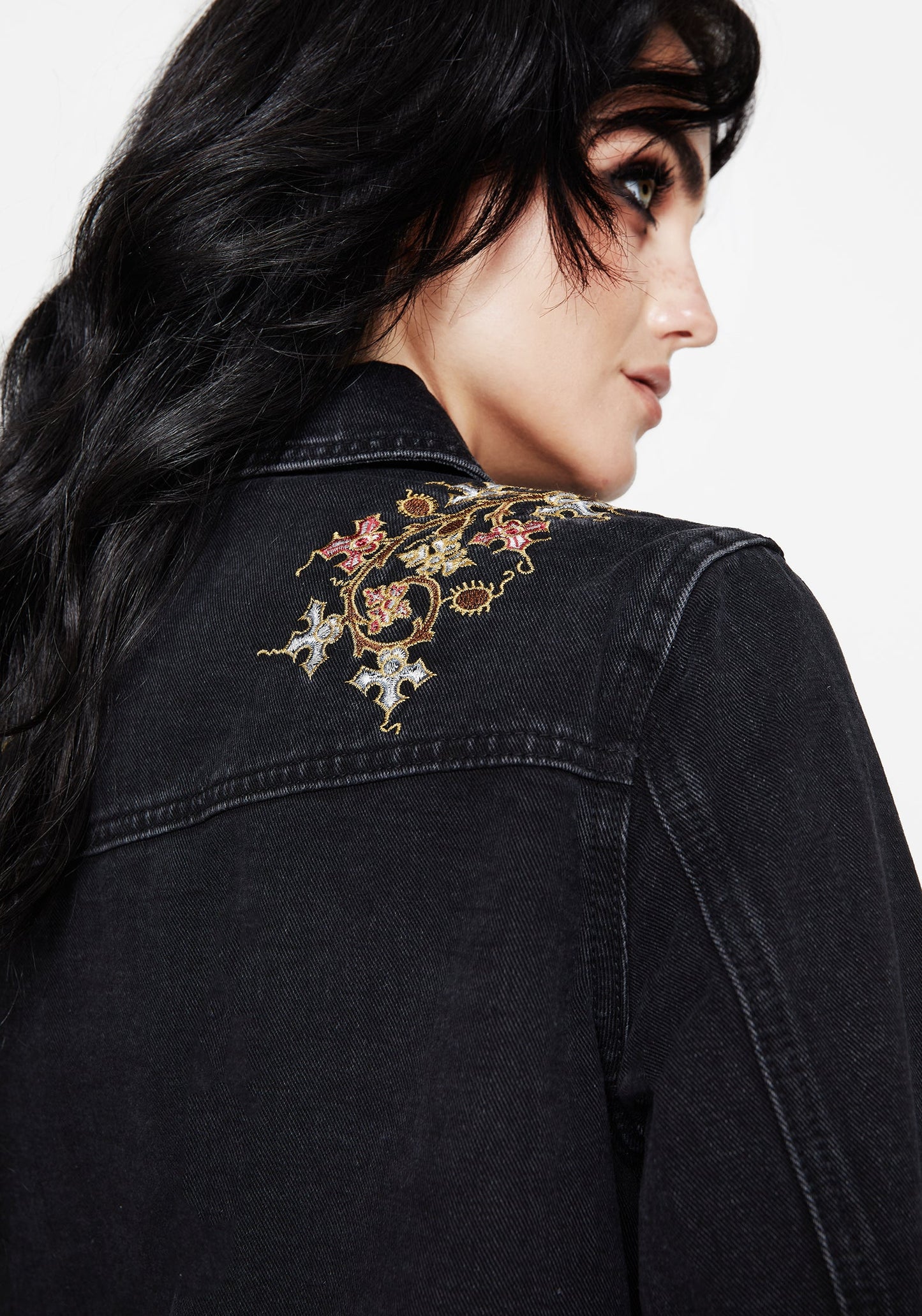 Nasturtium Floral Embroidered Denim Jacket