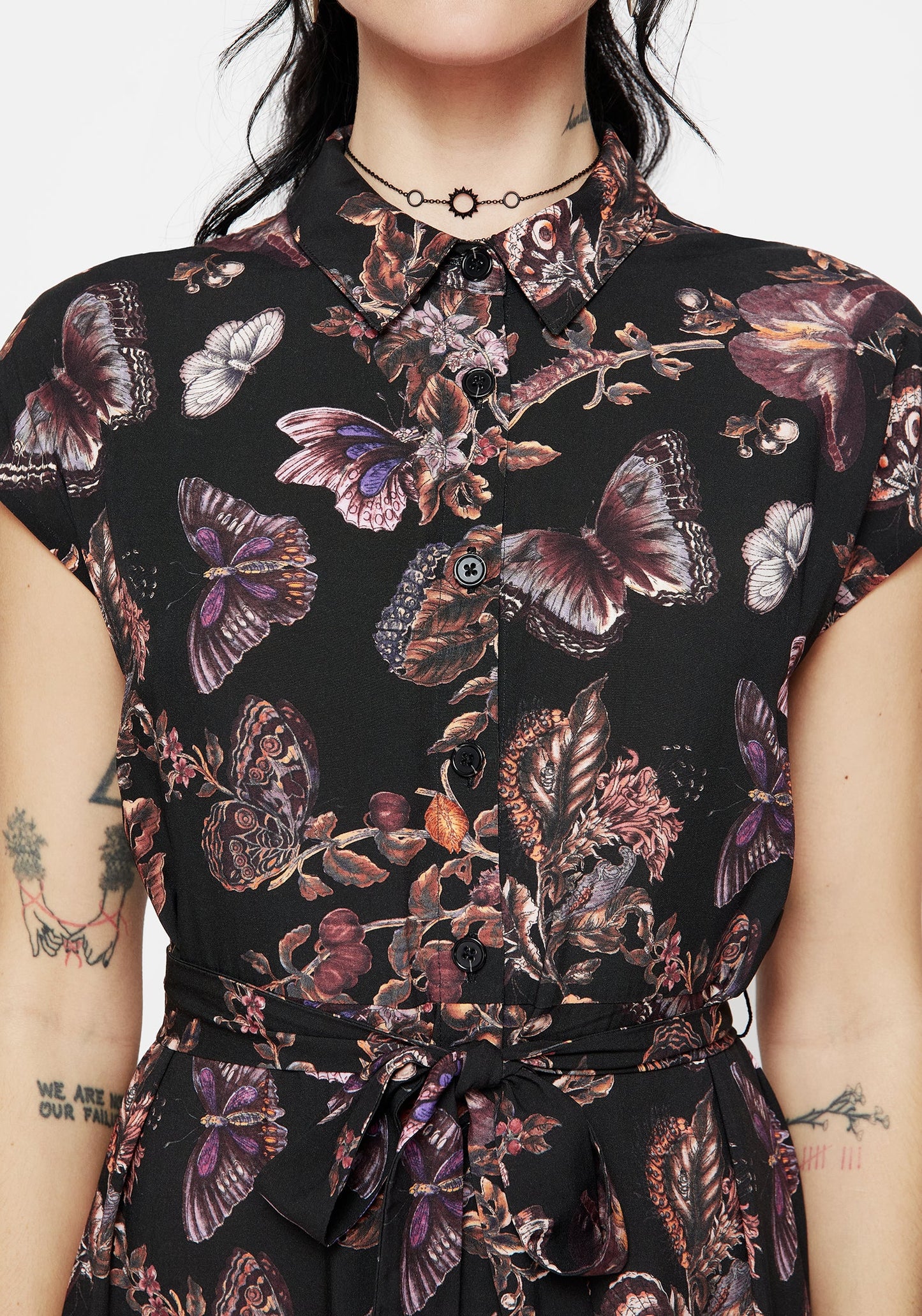 Eloise Floral Butterfly Print Button Up Midi Dress