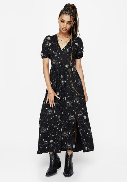 Comet Celestial Printed Puff Sleeve Midaxi Dress