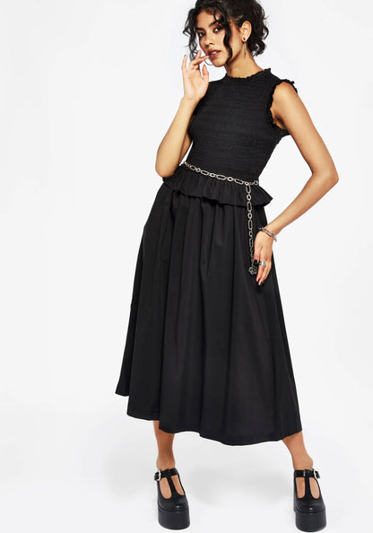 Veronica Cotton Smocked Bodice Bow Detail Midi Dress