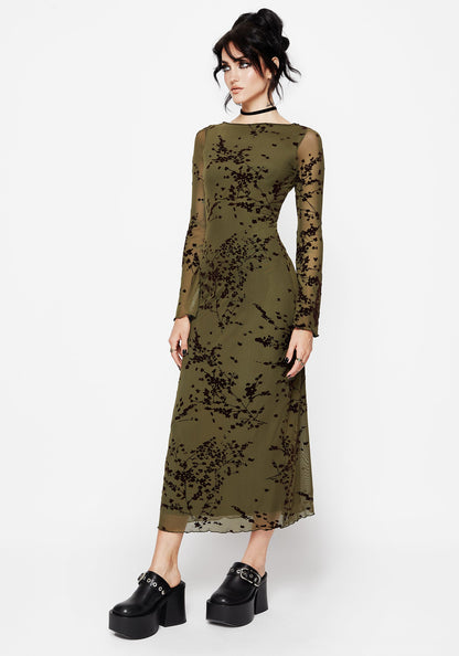 Jael Flocked Devoré Midi Dress