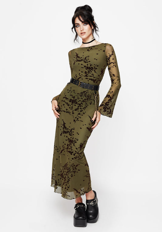 Jael Flocked Devoré Midi Dress