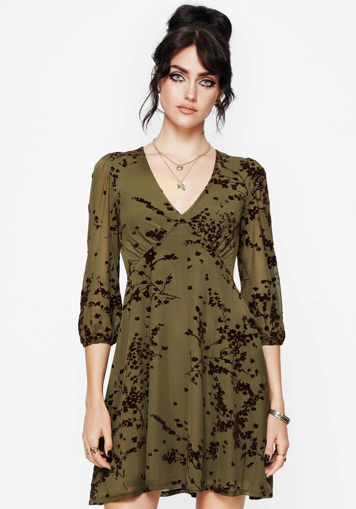 Jael Flocked Devoré Smock Mini Dress