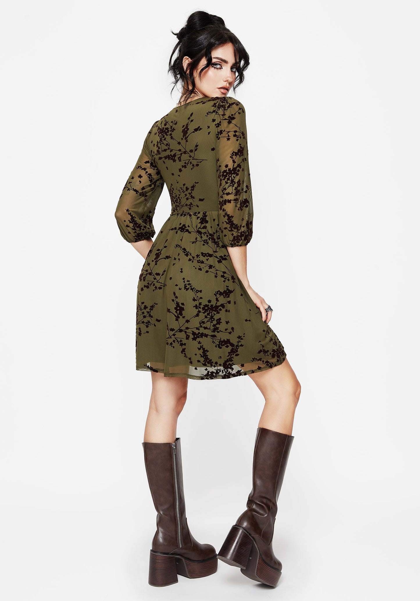 Jael Flocked Devoré Smock Mini Dress