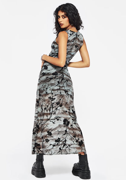 Wytchelm Sleeveless Flocked Midaxi Dress - Blue