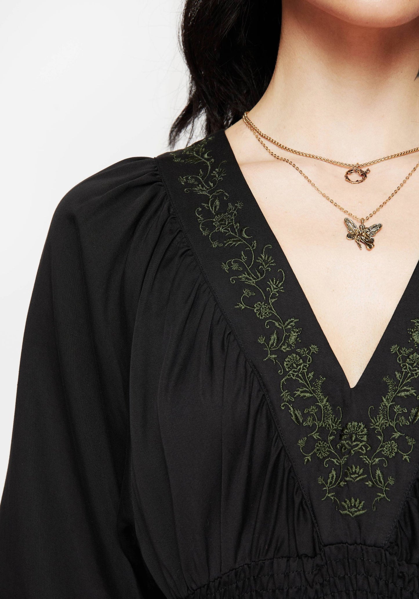 Veil Floral Embroidered Batwing Midaxi Dress