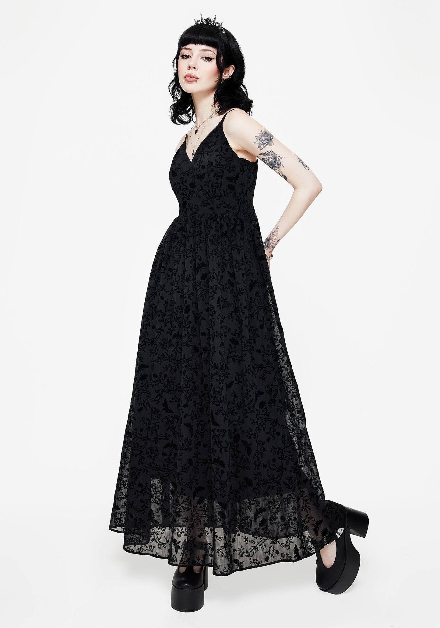 Faustina Flocked Chiffon Maxi Cami Dress