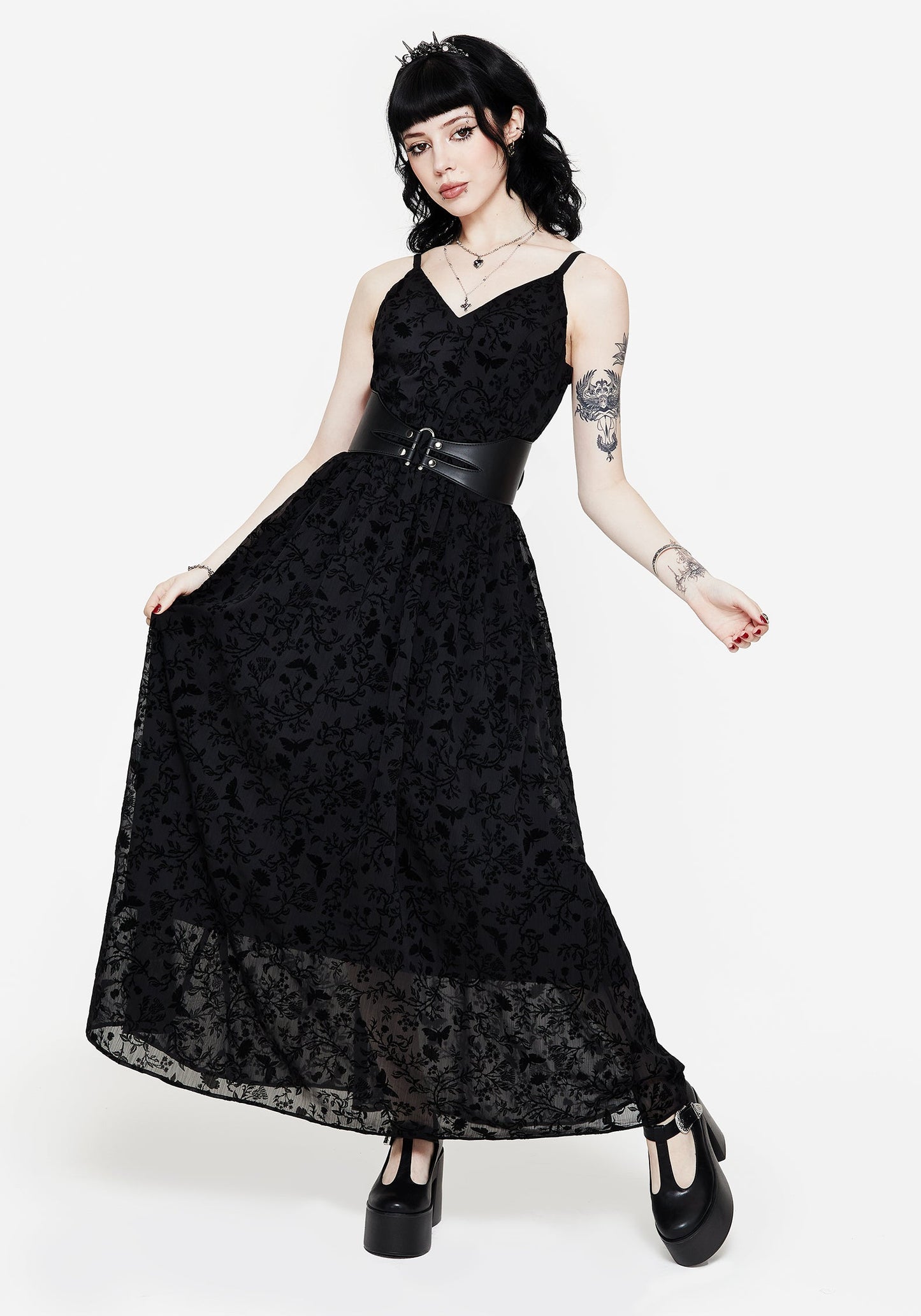 Faustina Flocked Chiffon Maxi Cami Dress