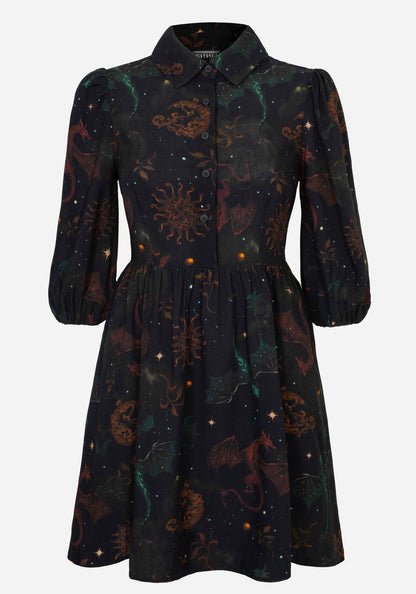 Phoenix Dragon Printed Mini Shirt Dress
