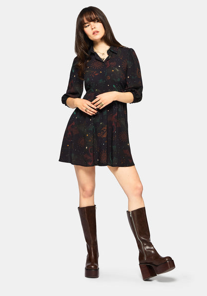 Phoenix Dragon Printed Mini Shirt Dress