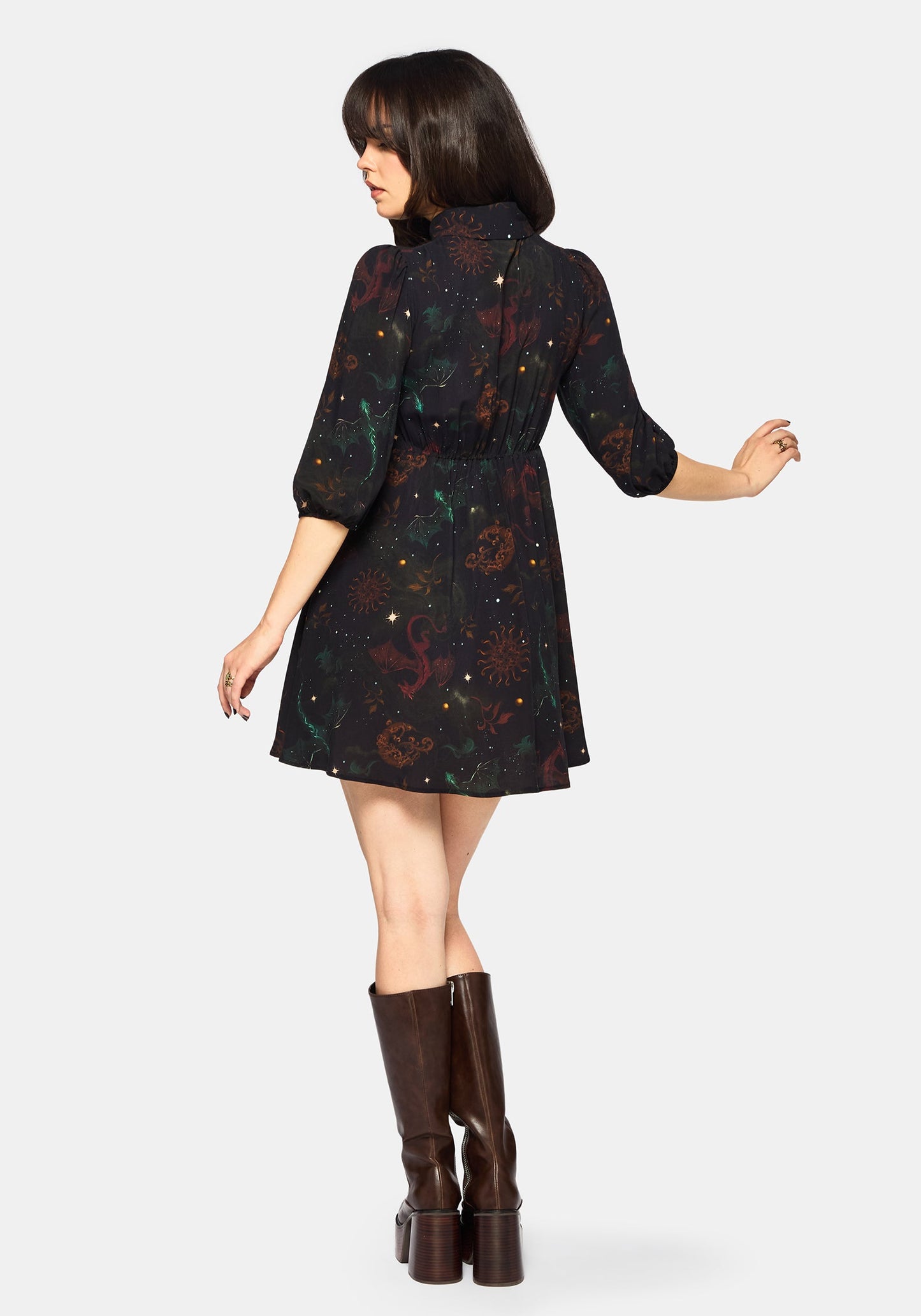 Phoenix Dragon Printed Mini Shirt Dress
