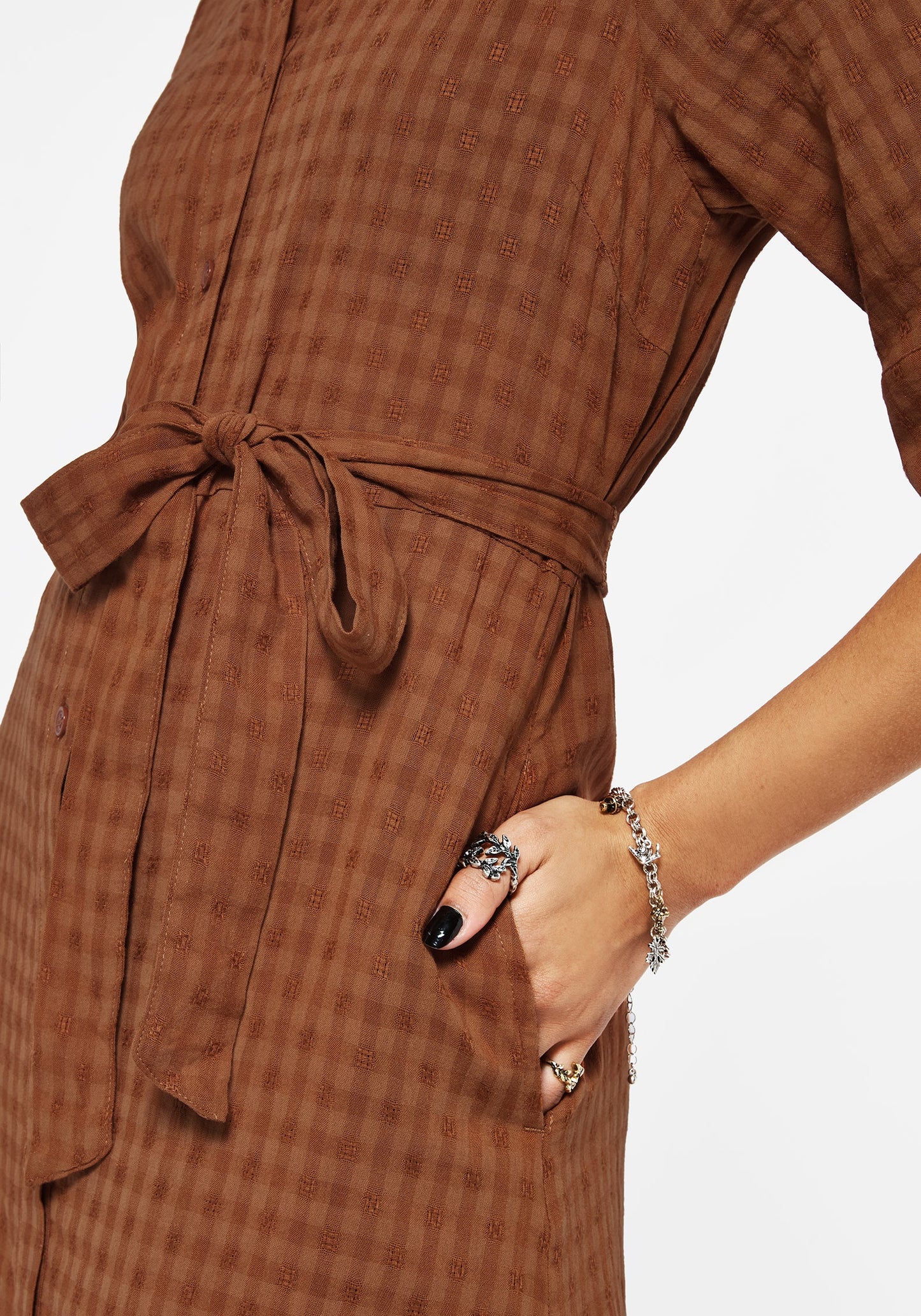 Soleil Cotton-Blend Check  Midi Shirt Dress