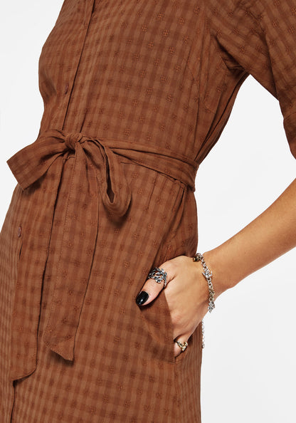 Soleil Cotton-Blend Check  Midi Shirt Dress