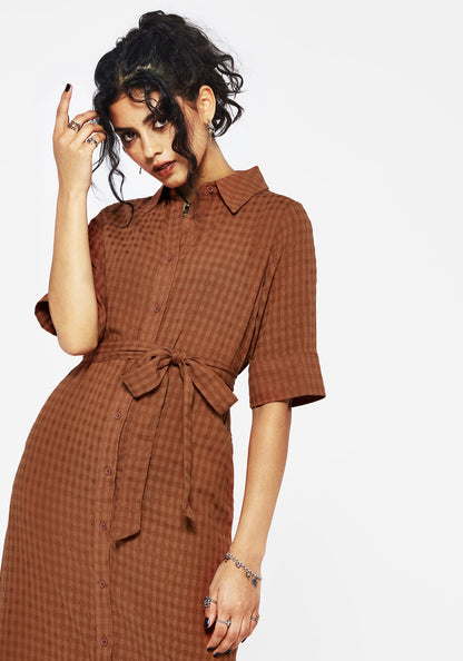 Soleil Cotton-Blend Check  Midi Shirt Dress