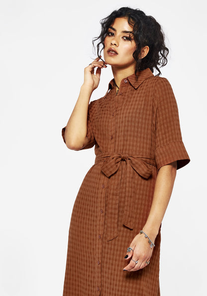 Soleil Cotton-Blend Check  Midi Shirt Dress