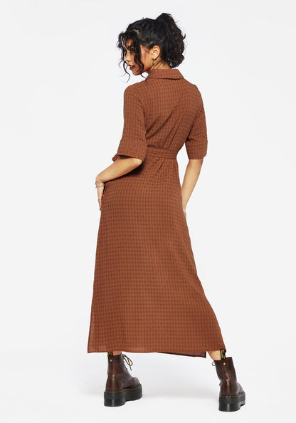 Soleil Cotton-Blend Check  Midi Shirt Dress