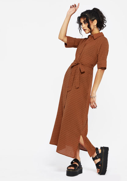 Soleil Cotton-Blend Check  Midi Shirt Dress