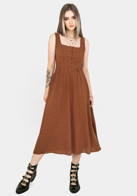 Soleil Cotton-Blend Check Cami Midi Dress