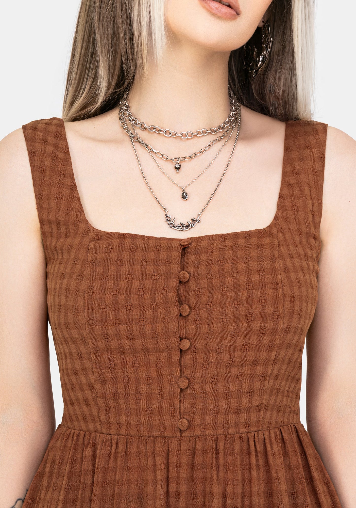 Soleil Cotton-Blend Check Cami Midi Dress